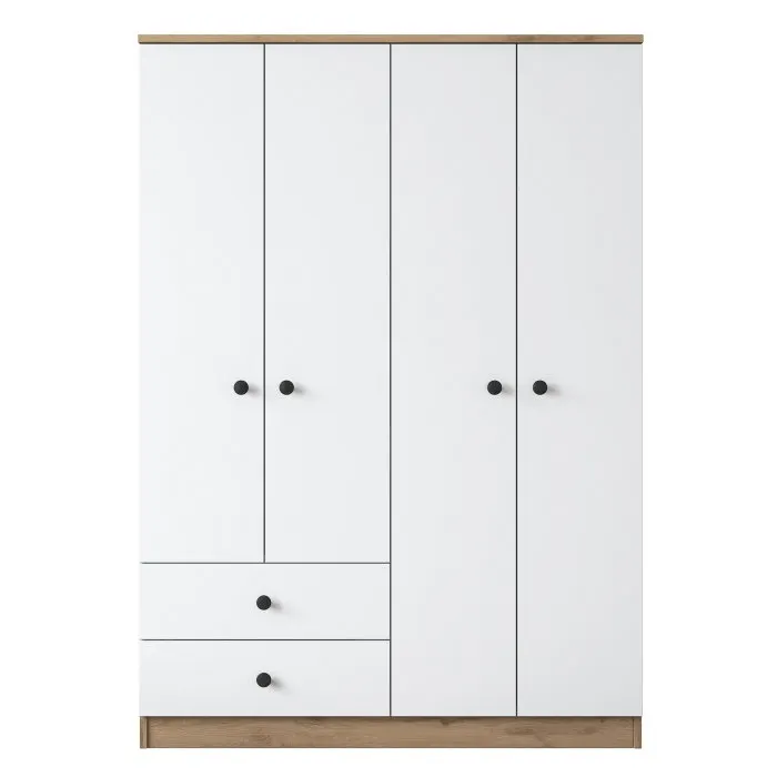 Dulap BA108, 4 usi, 2 sertare, nuc + alb, 120x42,5x170 cm