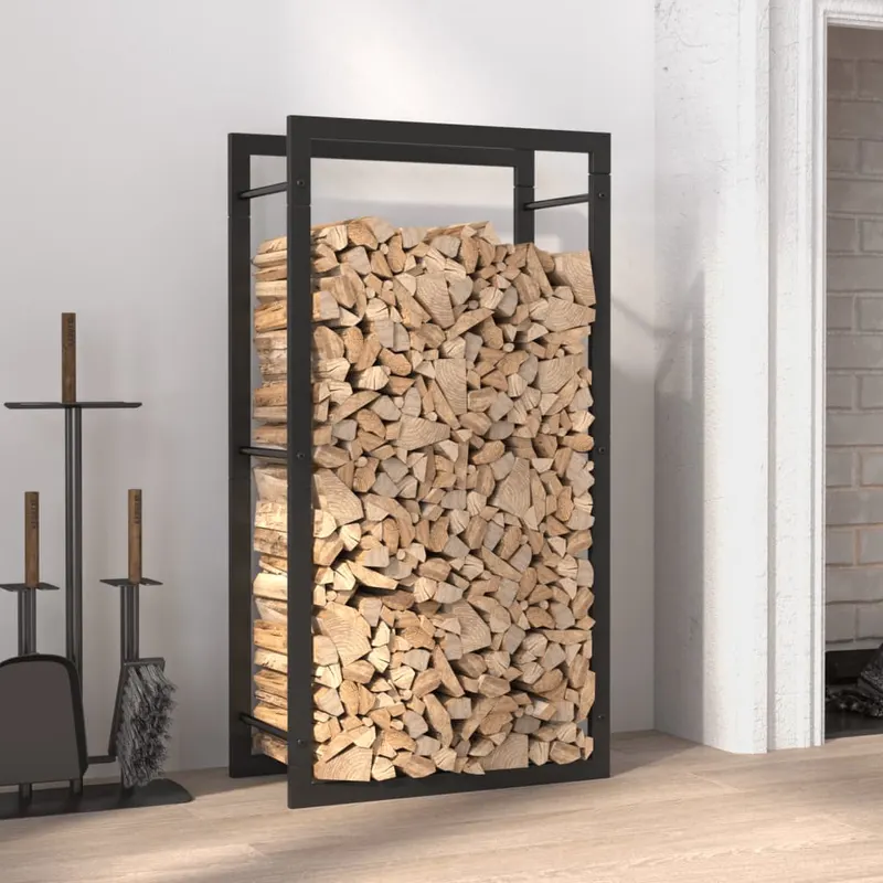 suport pentru lemne de foc, negru mat, 50x28x94 cm otel