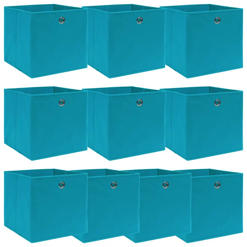 cutii de depozitare, 10 buc., bleu, 32x32x32 cm, textil