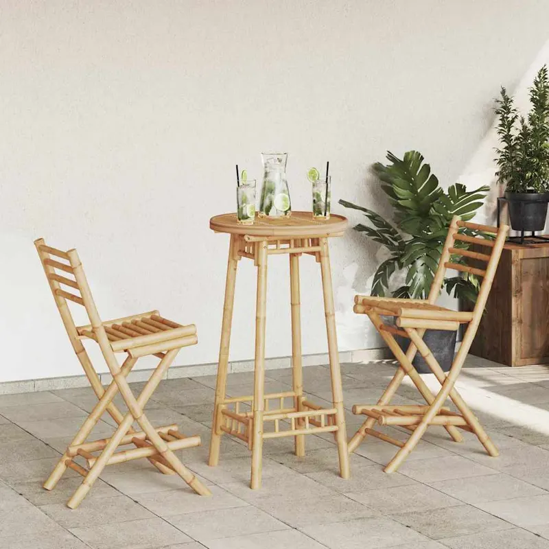 set bar de exterior 3 piese pliabil din bambus