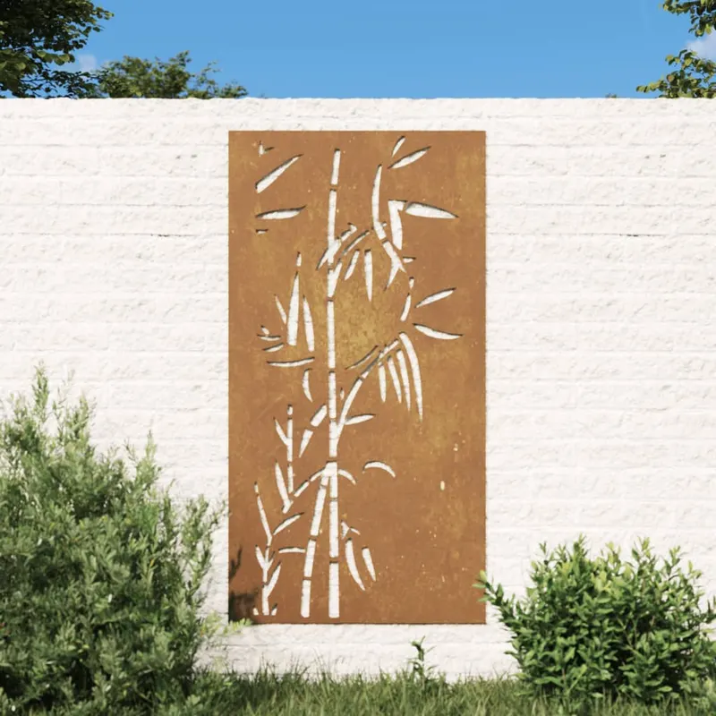 decoratie perete de gradina 105x55 cm design bambus otel corten
