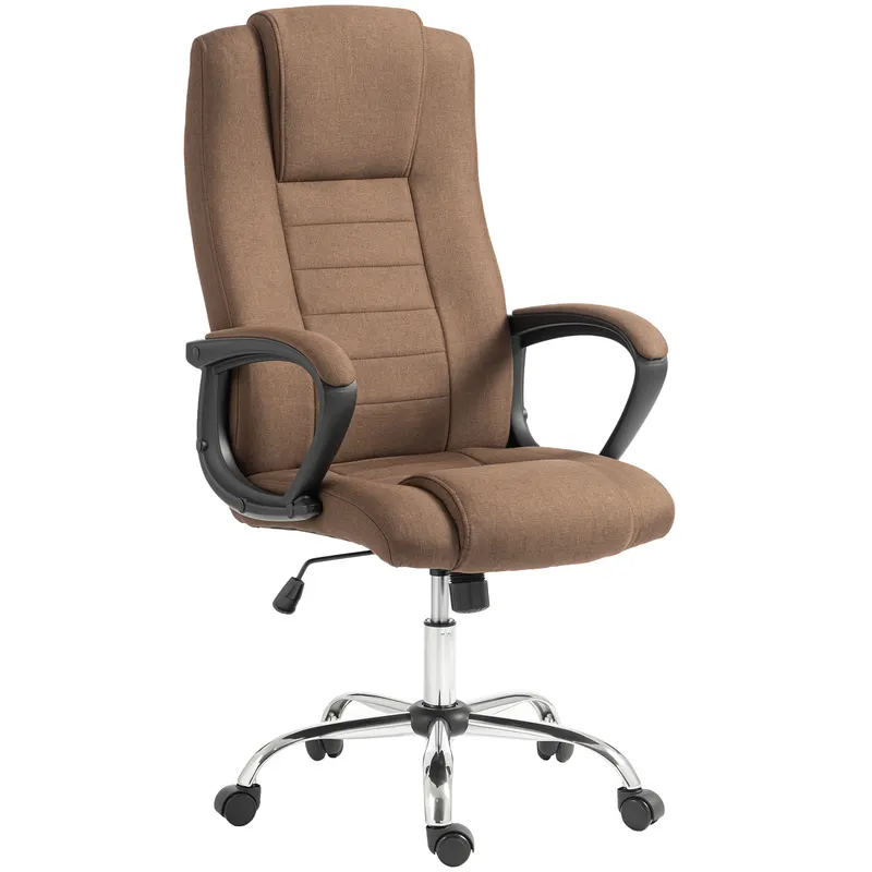 Vinsetto Scaun de Birou Ergonomic Inclinabil și Rotativ în Țesătură cu Aspect de In cu Tetieră, Maro