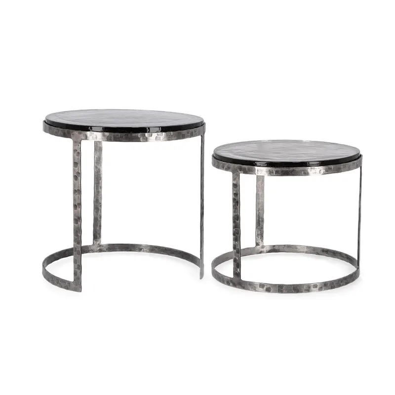 Set 2 masute de cafea ZAYLA ROUND NICKEL Ø39x36/46x45 CM