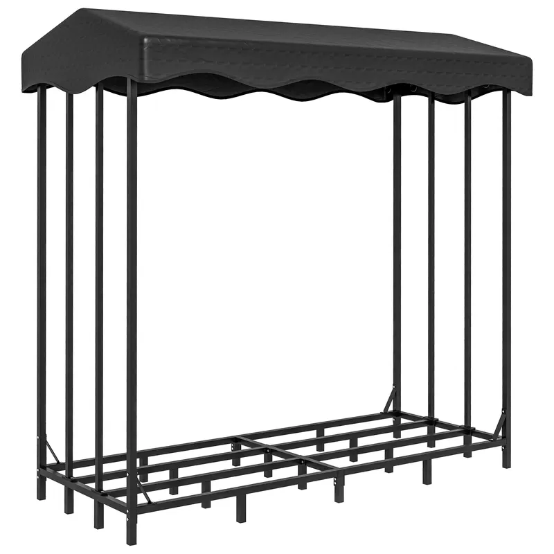 Outsunny Suport pentru Lemne de Exterior cu Acoperire, Suport Metalic Ranforsat pentru Lemne, 185x90x185 cm, Negru