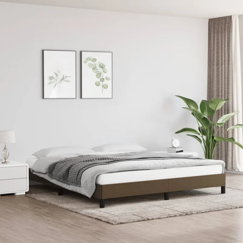 cadru de pat fara saltea, maro inchis, 160x200 cm, textil
