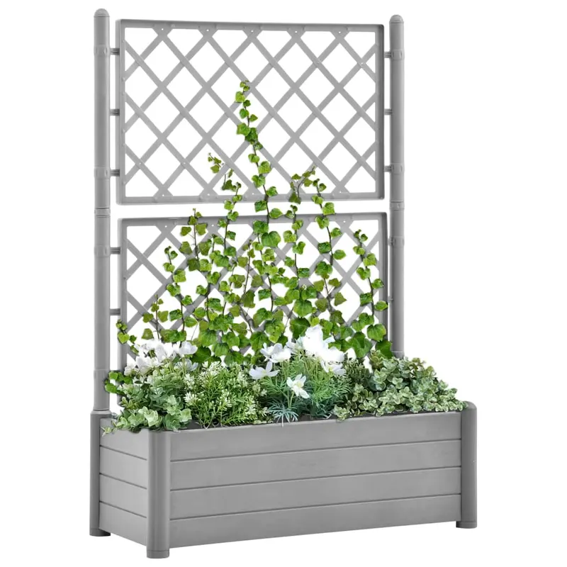 jardiniera de gradina cu spalier, gri piatra, 100x43x142, pp