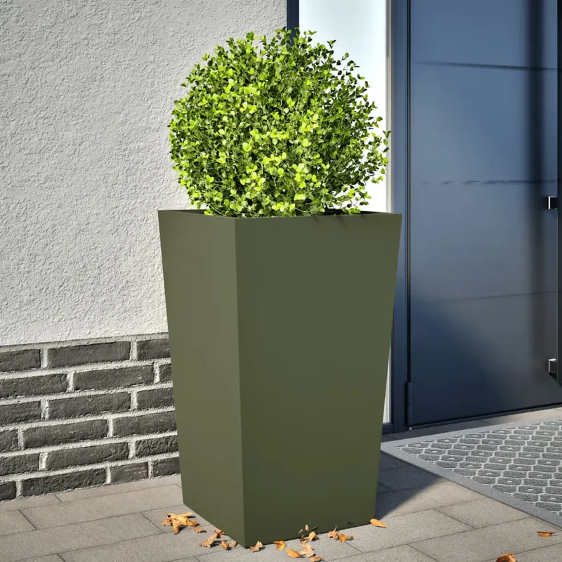 jardiniera de gradina, verde masliniu, 45x45x75 cm, otel