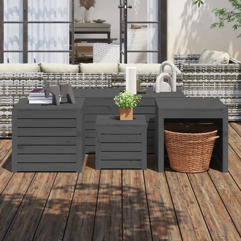 set cutii de gradina, 4 piese, gri, lemn masiv de pin
