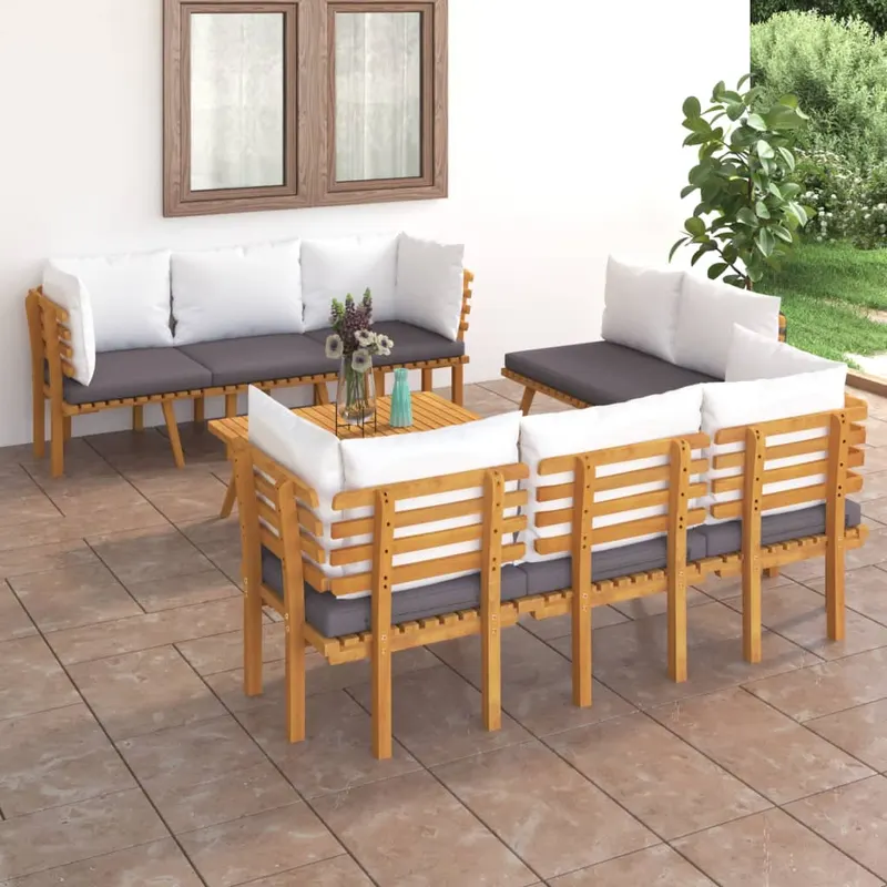 set mobilier de gradina cu perne, 8 piese, lemn masiv de acacia