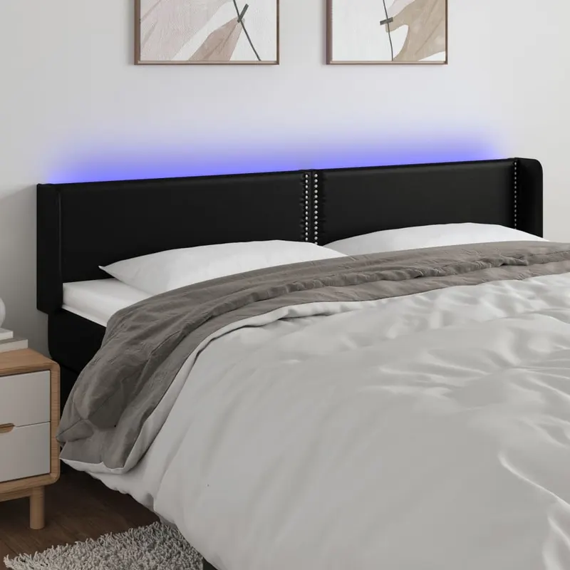tablie de pat cu led, negru, 203x16x78/88 cm, piele ecologica