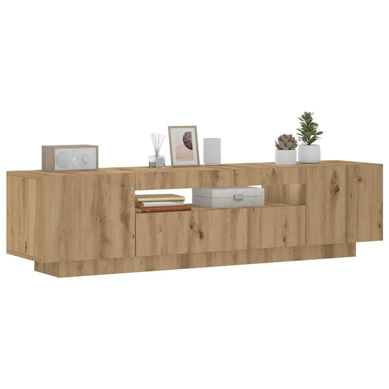 dulap tv cu led stejar artizanal 160x35x40 cm lemn prelucrat