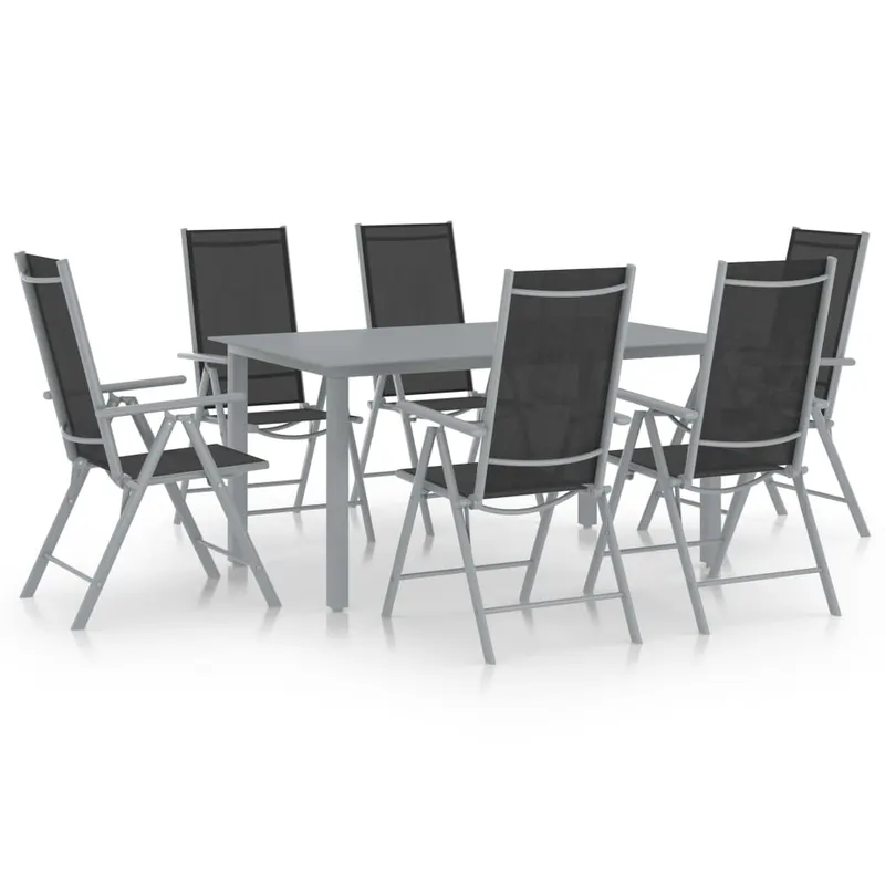 set mobilier de gradina, 7 piese, argintiu si negru, aluminiu