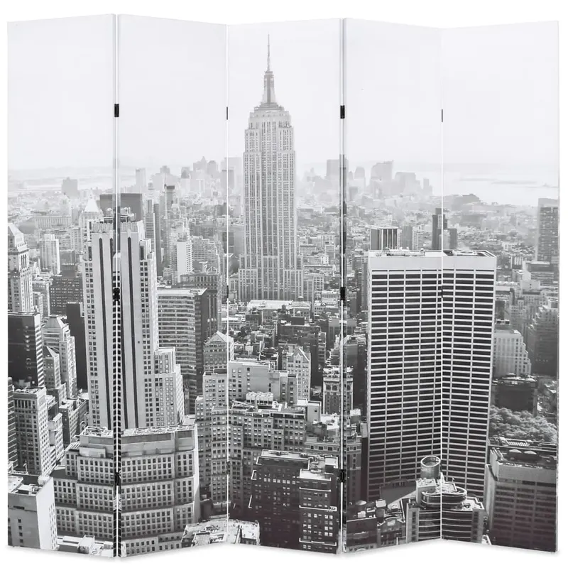 paravan camera pliabil, 200x170 cm, new york pe zi, alb/negru