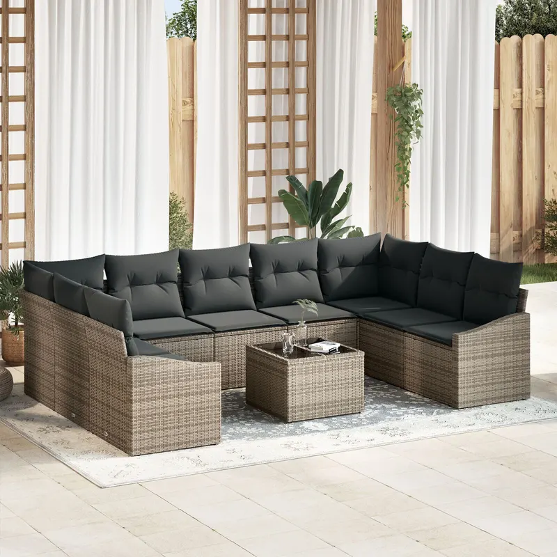 set de dining 9 piese pentru gradina cu perne din poliratan negru