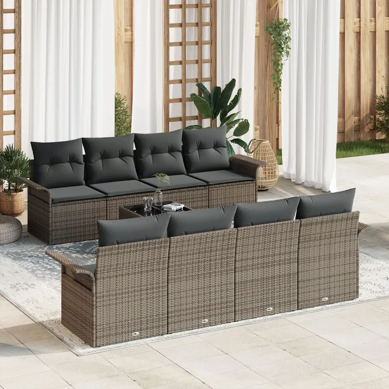 set de canapea pentru gradina , 9 piese, cu perne, gri, ratan sintetic