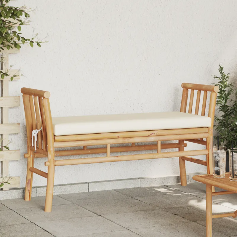 Banca de gradina cu perne de 110 cm din bambus