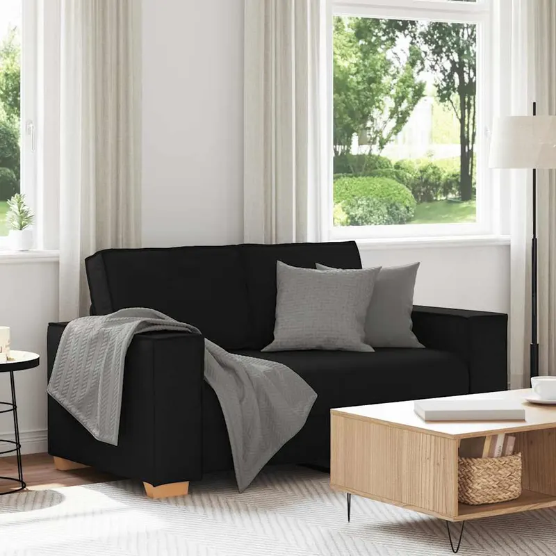 Canapea cu 2 locuri, neagra, 120 cm, material textil