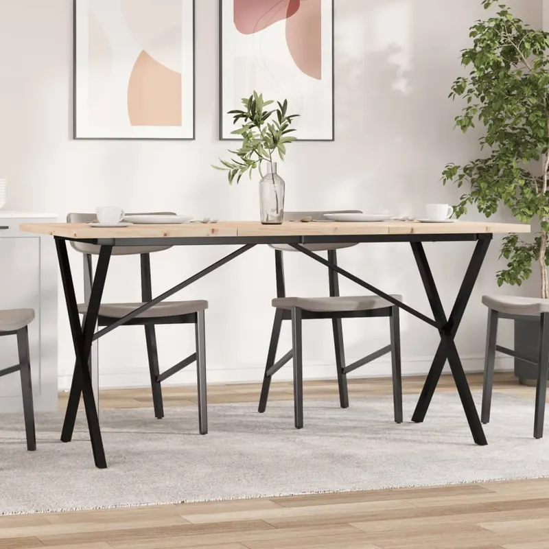 masa bucatarie, cadru x, 160x80x75,5 cm lemn masiv pin si fonta