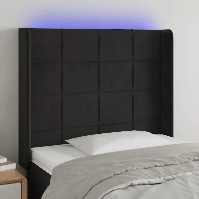 tablie de pat cu led, negru, 83x16x118/128 cm, catifea