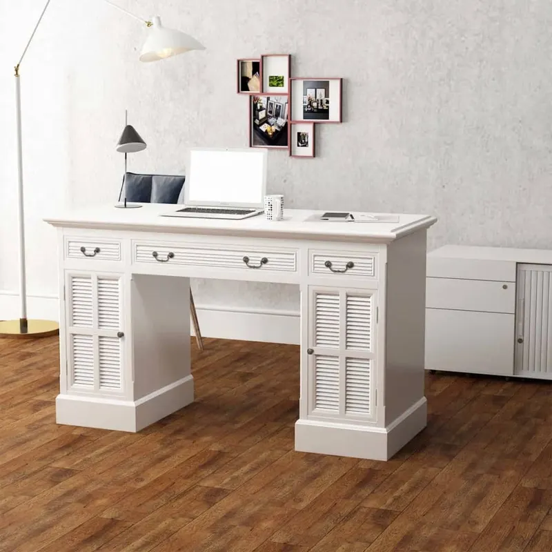 birou dublu cu piedestal, 140 x 48 x 80 cm, alb