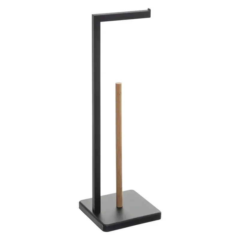 Suport hartie igienica 5Five Natureo, metal si bambus, 20x20x65 cm, negru