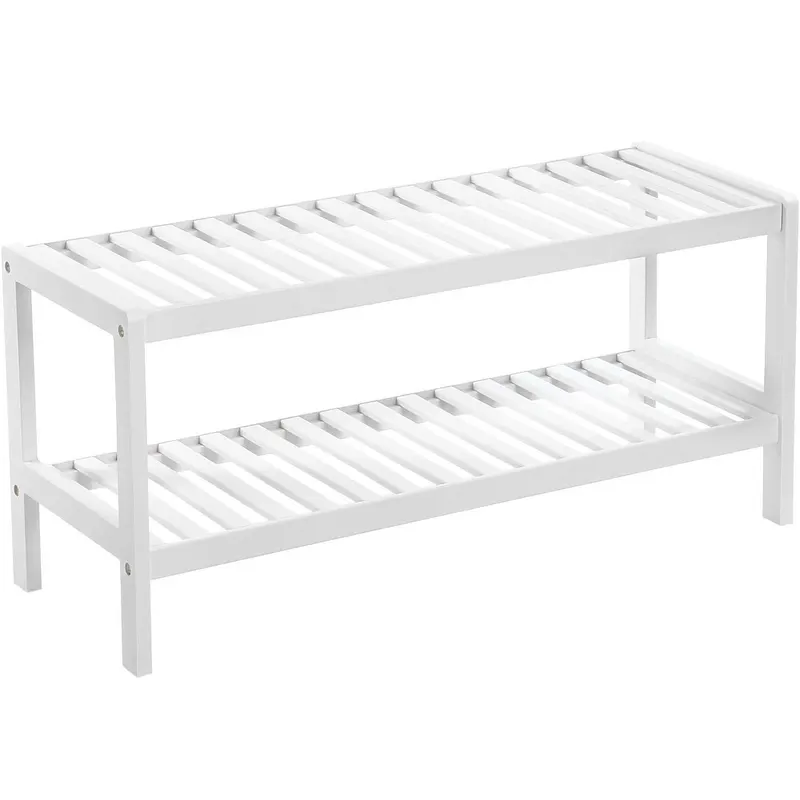 Raft de depozitare din bambus, cu 2 niveluri, 26x70x33cm, alb