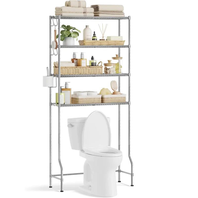 Raft depozitare baie suprapunere masina spalat metalic, 30x83x176 cm, 3 rafturi, argintiu