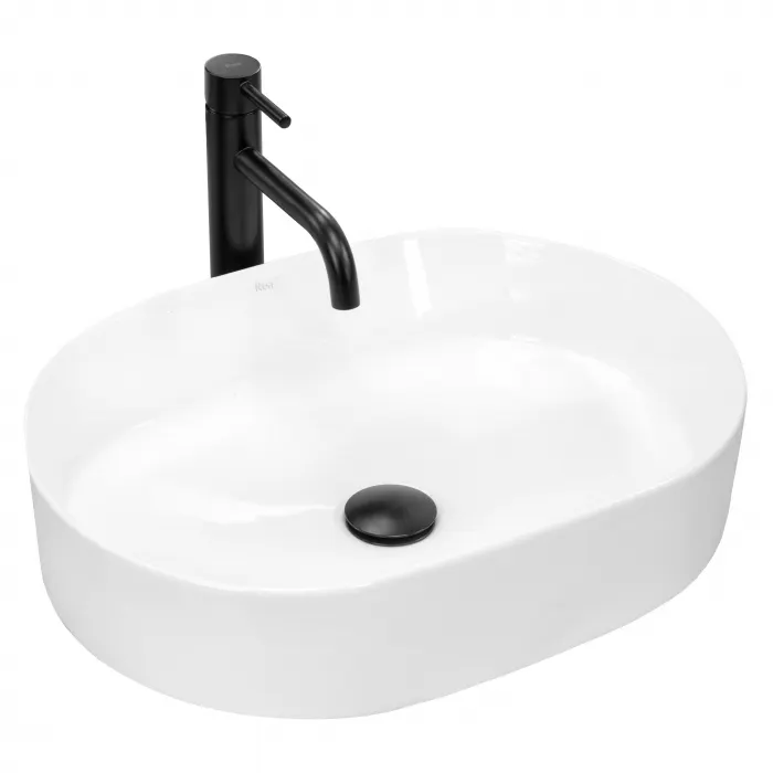Lavoar pe blat oval REA Nadia 50 cm, ceramica alba, montaj pe blat