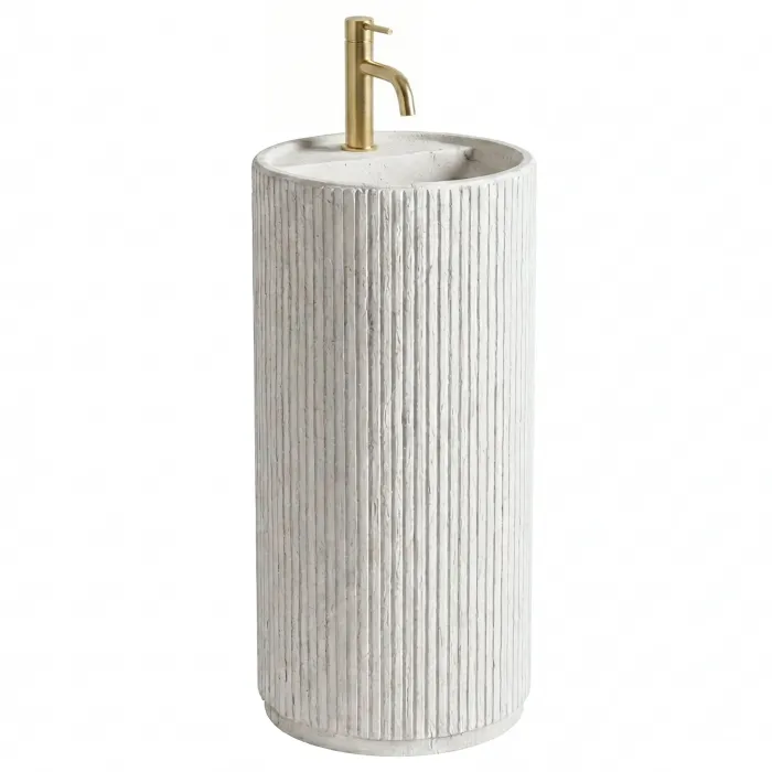 Lavoar freestanding rotund REA Margarita, piatra compozita Artificial Stone, alb imitatie piatra, 39 x 39 cm