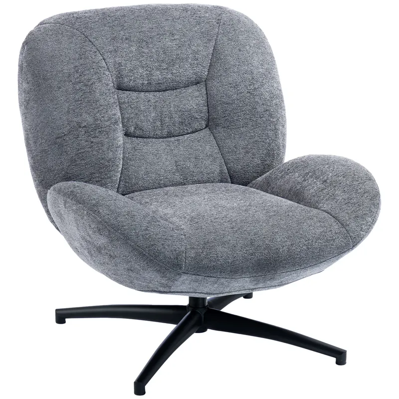 HOMCOM Fotoliu living rotativ, fotoliu lounge cu șezut lat, cotieră integrată, aspect chenille, Gri închis