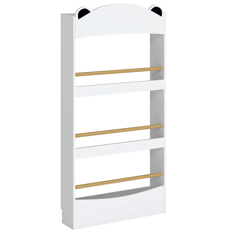 AIYAPLAY Bibliotecă Montessori pentru Copii 3-8 Ani, Ursuleț, cu 4 Polițe din Lemn, 50x15x97 cm, Alb