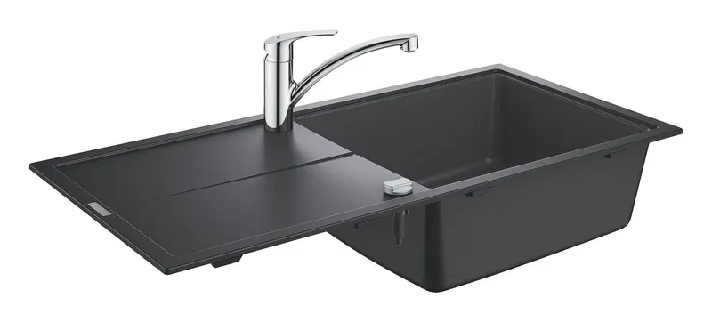 Pachet chiuveta bucatarie Grohe 31884AP0, Via, quartz, pe blat, 1000 x 500 mm, baterie Grohe, negru crom