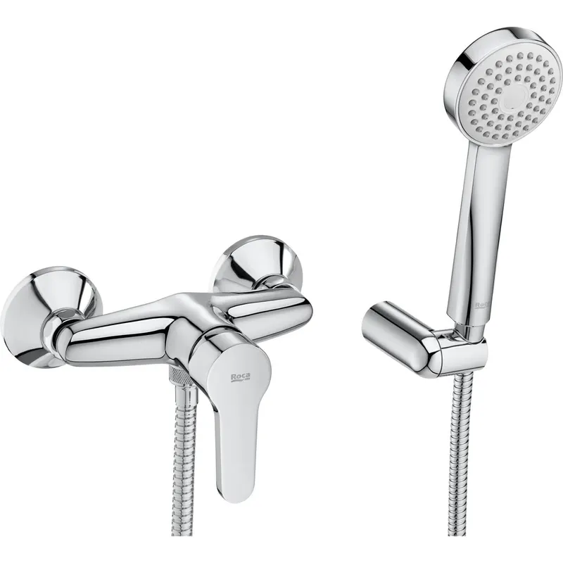 Baterie dus Roca A5A206AC0K, 0.6 bar, 80 mm, 1.7 m, 133 mm, 215 mm, 2 orificii instalare, 1 functii para dus, Crom