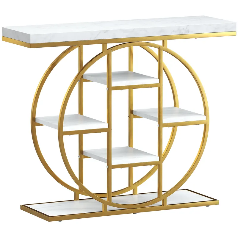 HOMCOM Masă consolă pentru hol Mobilier de intrare industrial 6 rafturi depozitare blat 4cm 100 x 30 x 81,5cm Alb
