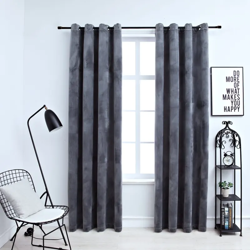 draperii opace cu inele, 2 buc., antracit, 140x245 cm, catifea