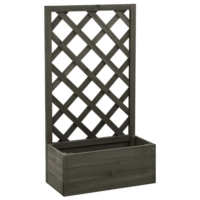 jardiniera cu spalier de gradina, gri, 50x25x90 cm, lemn brad