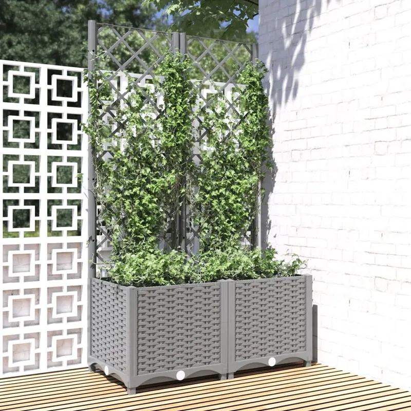 jardiniera de gradina cu spalier, gri deschis, 80x40x136 cm, pp