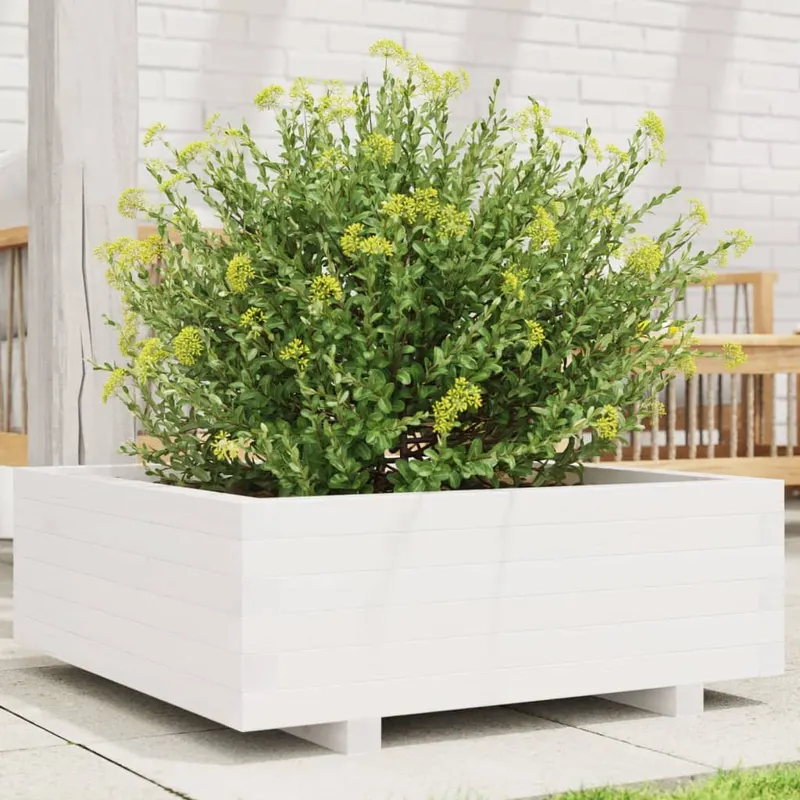 jardiniera de gradina, alb, 70x70x26,5 cm, lemn masiv de pin