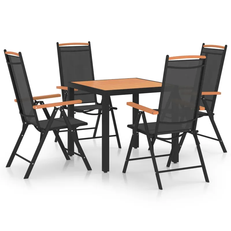 set mobilier de exterior, 5 piese, negru, aluminiu