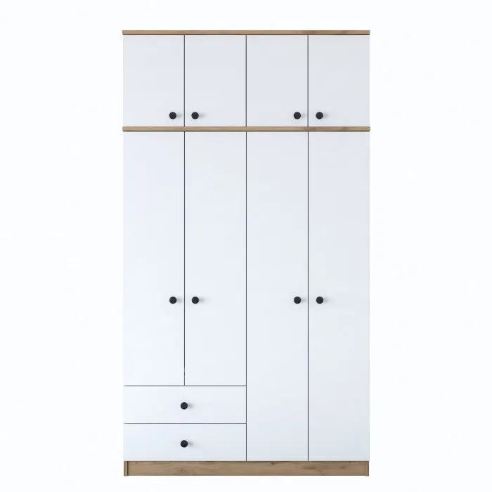 Dulap BA121, 8 usi, 2 sertare, nuc + alb, 120x42,5x216,8 cm