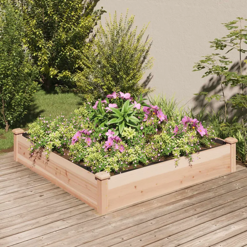 strat de gradina inaltat cu captuseala, 120x120x25 cm lemn brad