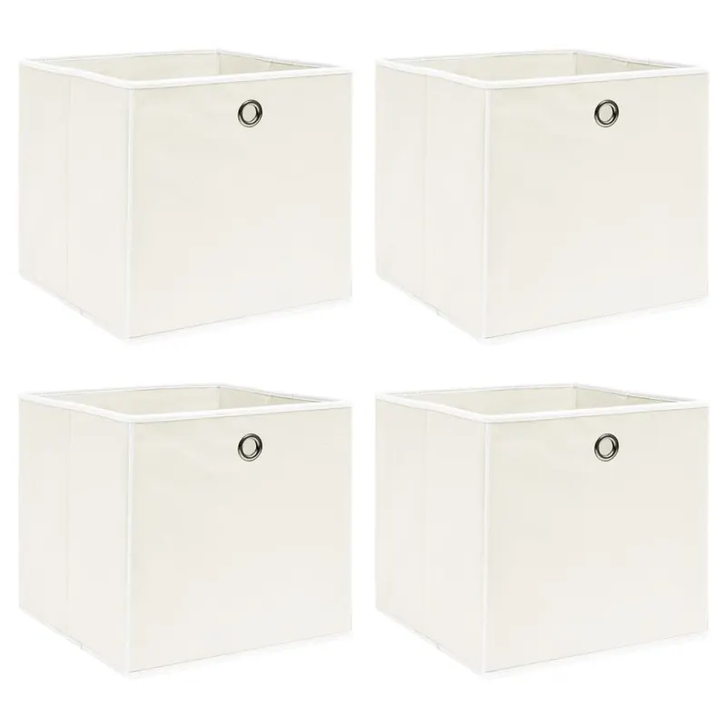 cutii de depozitare, 4 buc., alb, 32x32x32 cm, textil
