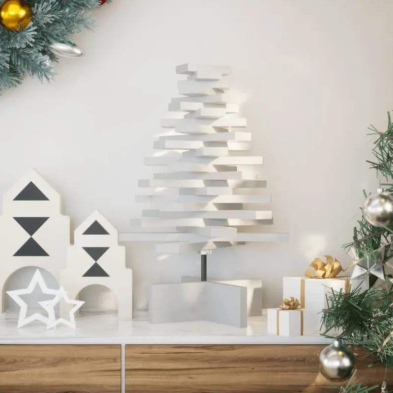 brad de craciun decorativ, alb, 60 cm, lemn de pin masiv