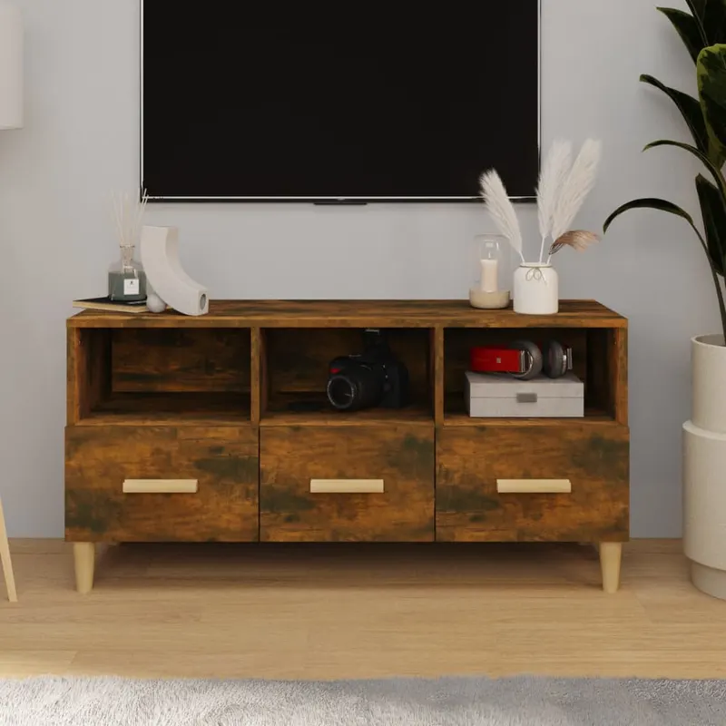 comoda tv, stejar fumuriu, 102x36x50 cm, lemn compozit