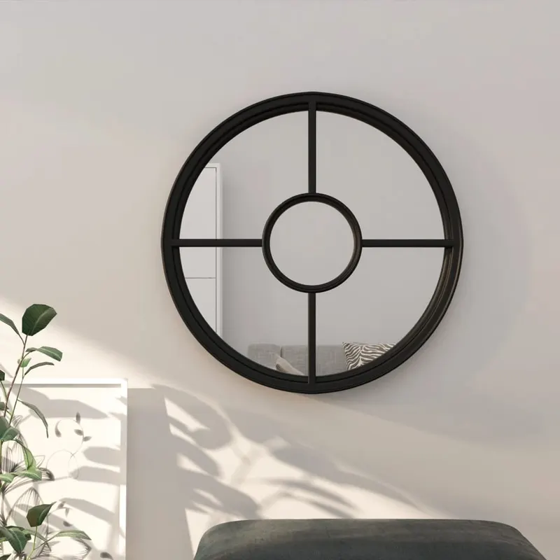 oglinda rotunda,negru,60x4 cm,fier,pentru utilizare in interior