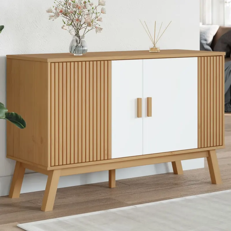 servanta olden, alb si maro, 114x43x73,5 cm, lemn masiv pin