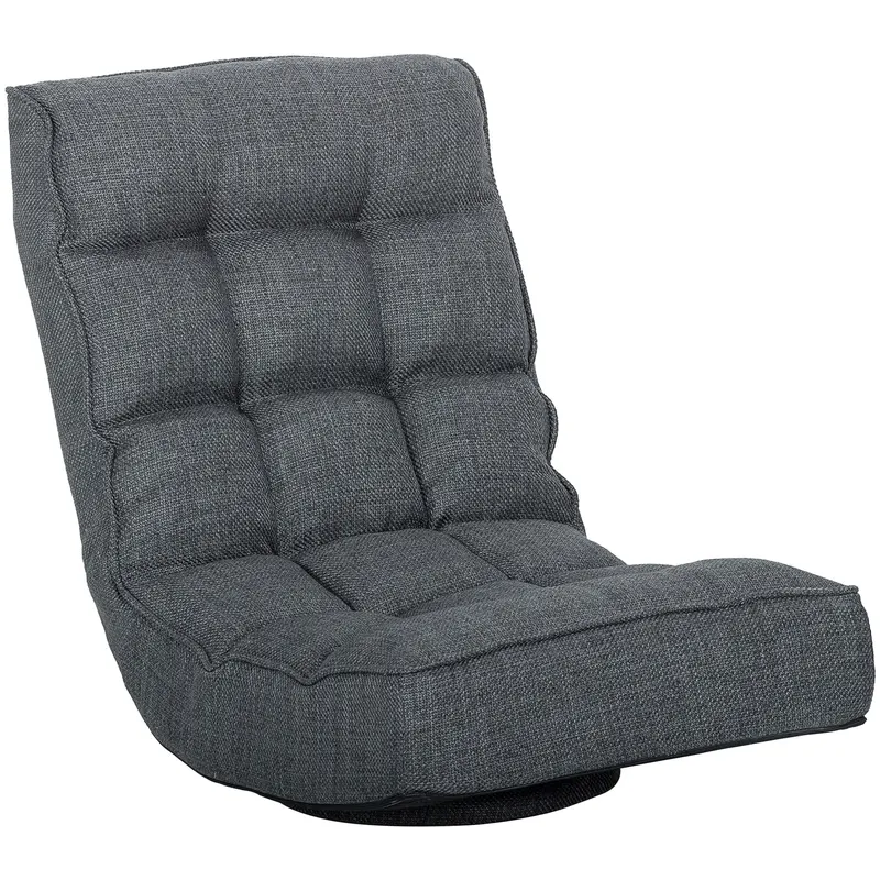 HOMCOM Scaun de Podea Pliabil Fotoliu de Lectură Rotativ 360° cu Spătar Reglabil în 5 Poziții 58x107x79 cm Gri