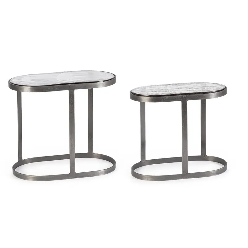 Set 2 masute de cafea ZAYLA OVAL NICKEL 45x25x45/50x34x50 CM