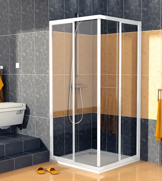 Cabina de dus patrata 100x100 cm, alba, cu usi glisante, Eco-Line SanSwiss