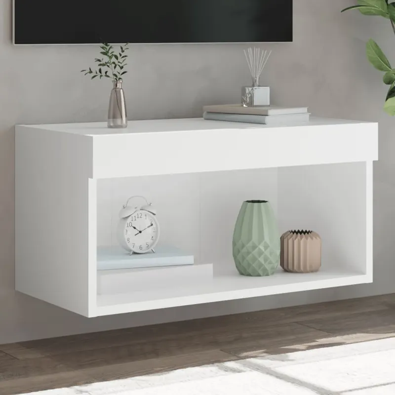 comoda tv cu lumini led, alb, 60x30x30 cm